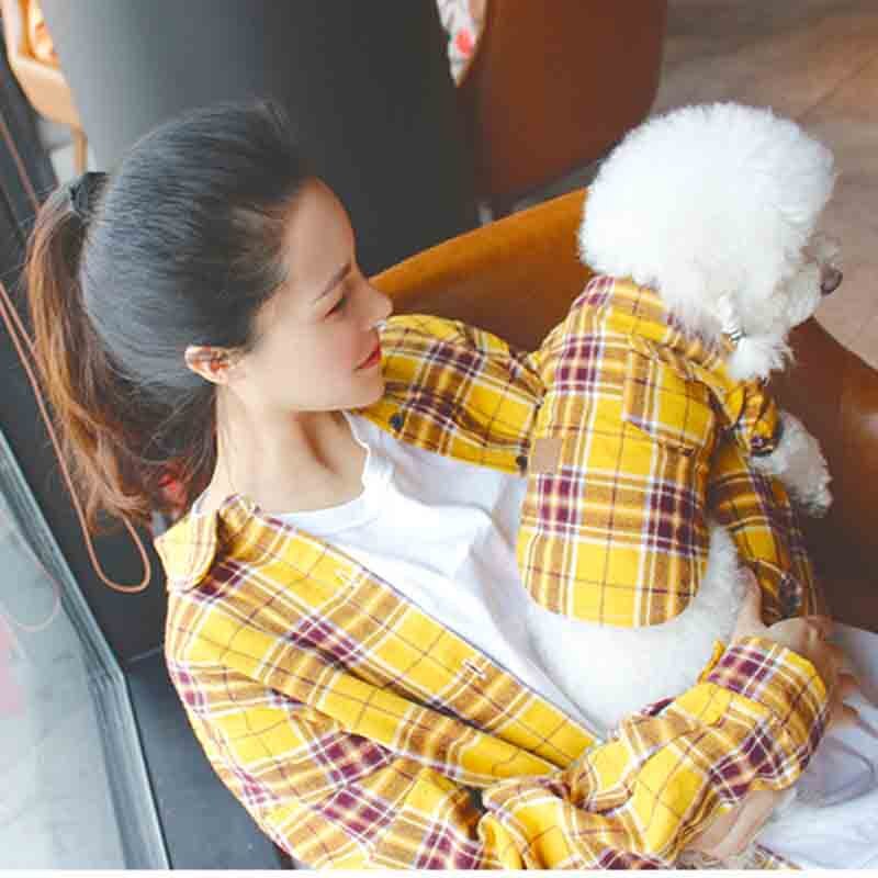 Ropa para padres e hijos, ropa para perros y gatos, ropa fina de verano para padres e hijos, camisa a cuadros, ropa para perros pequeños con bulldog Francés: Amarillo / Pet-XS