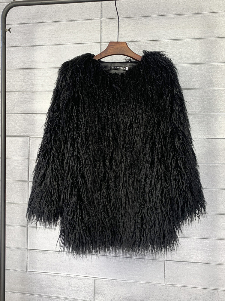 Casaco de pele do falso estilo coreano sólido mid-length rosa mongólia casacos de pele de ovelha para as mulheres inverno do vintage quente casaco de pele artificial