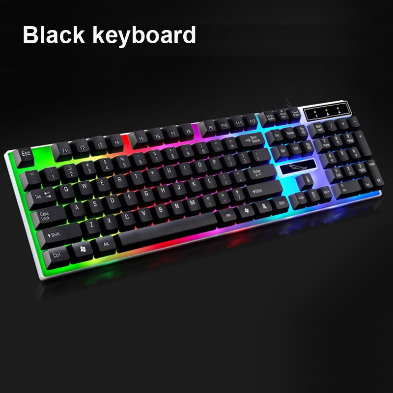 Erilles Wired Gaming Mechanical Feel Backlight Keyboard Mouse combo USB Mice Flexible Polychromatic LED Lights Computer Gamer: Only Black Keyboard