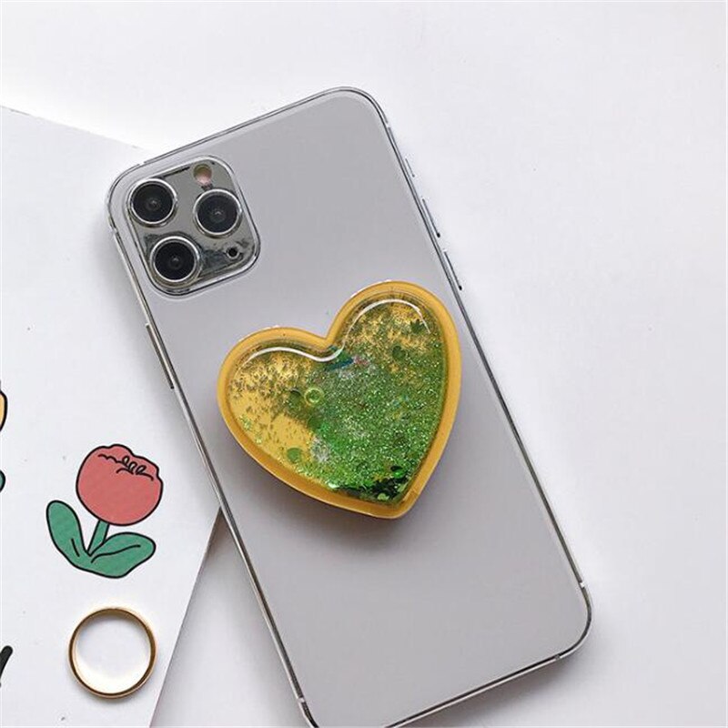 Phone Holder Fold Cartoon Fruits Quicksand Mirror Expanding Stand Love Heart Pocket Bracket For All Mobile Phone Holder Stand: I