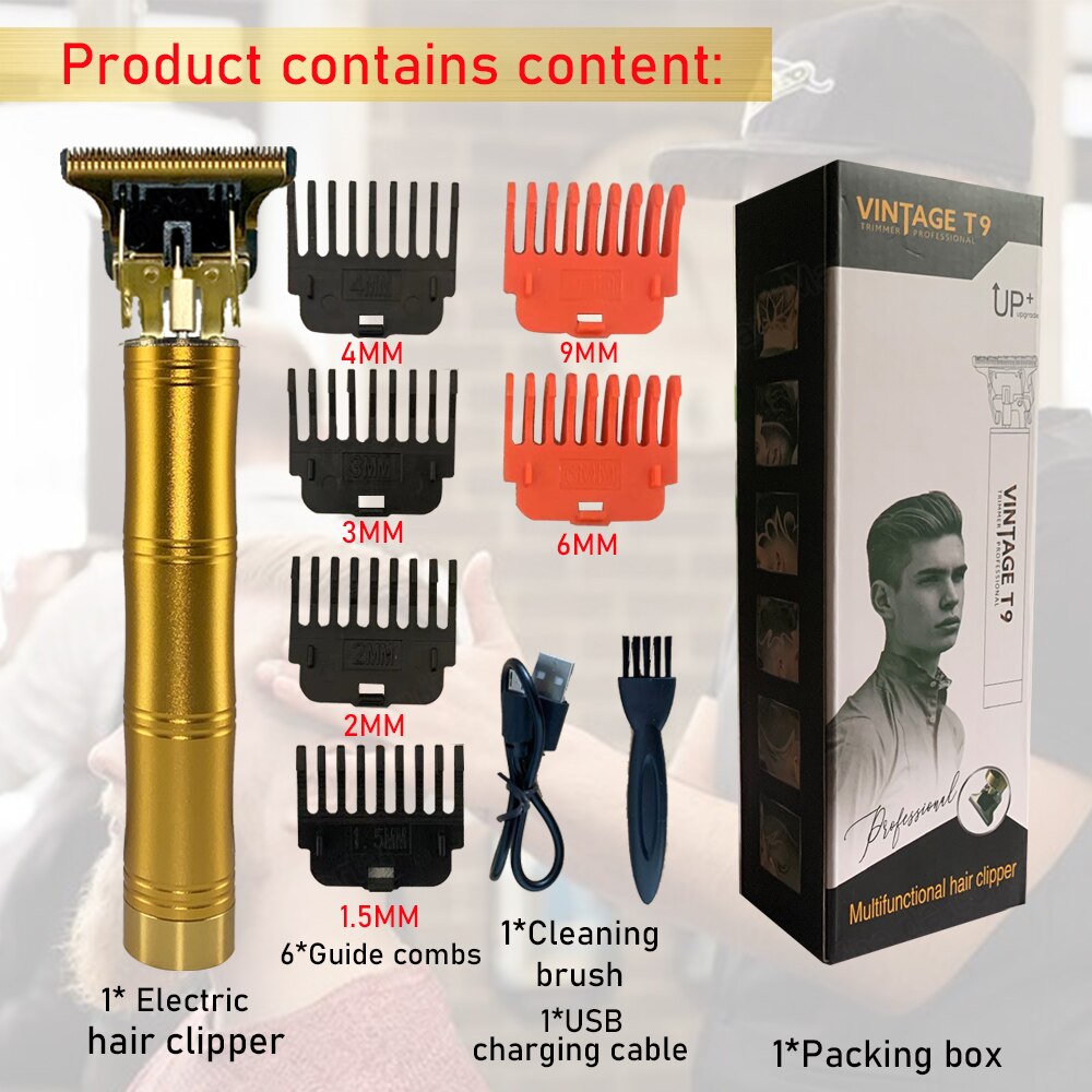 Cortadora de pelo trimmer cortapelos profesional hombre recortadora barba corta pelo hombre cortadora pelo maquina de pelar hombre T9 para hombre 6 9 MM máquina de corte de pelo profesional Vintage maquina cortar pelo: gold bamboo 69