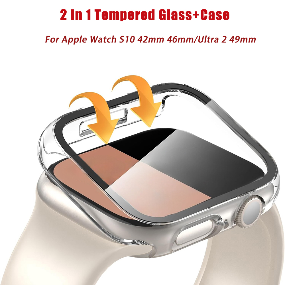 Tempered Glass+Case for Apple Watch Series10 42mm 46mm Iwatch For Apple Watch Ultra2 49mm Screen Protector Watch Accessories