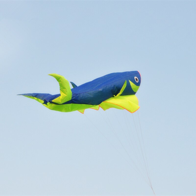 Cometa inflable de tiburón con forma de delfín para niños y adultos, juguete deportivo para exteriores, con hilo para cometas de 100m