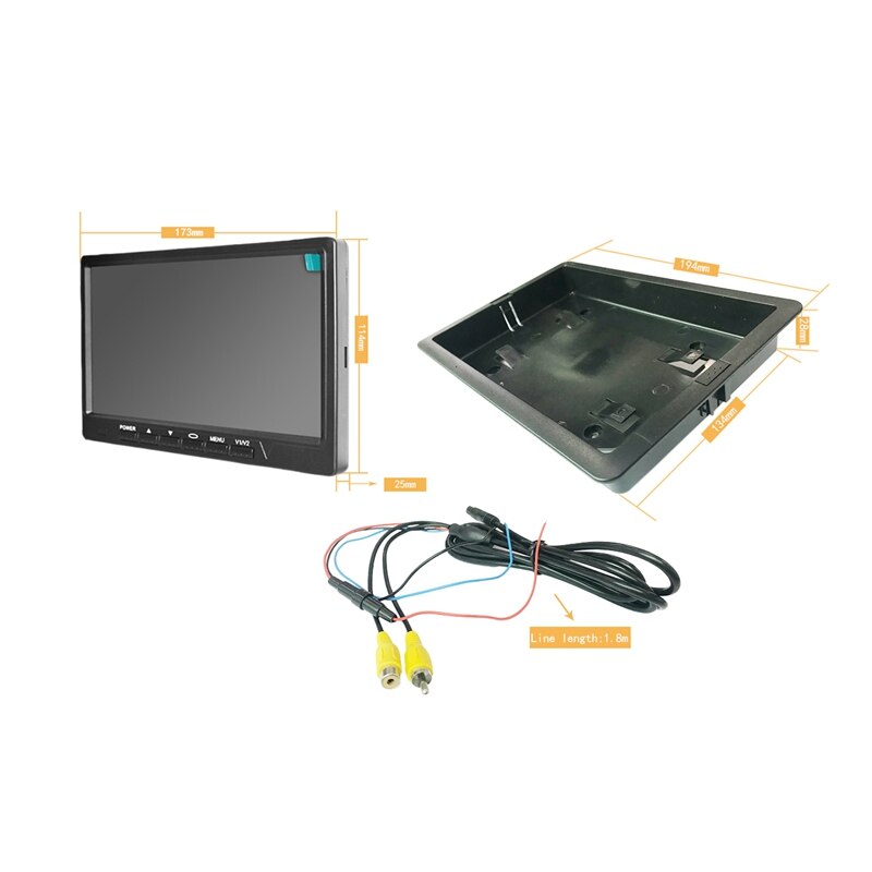 7 inch tft lcd-monitor hd-kleuren auto-achteruitkijkmonitor 2- kanaals video-ingang auto-onderdelen