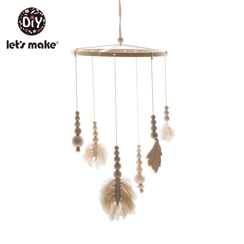 Let's Maken Houten Baby Bed Speelgoed Wieg Mobiele Baby Kamer Kinderwagen Muziek Baby Vilt Wol Bal Rammelaars Houten Bijtring speelgoed: Woven leaves