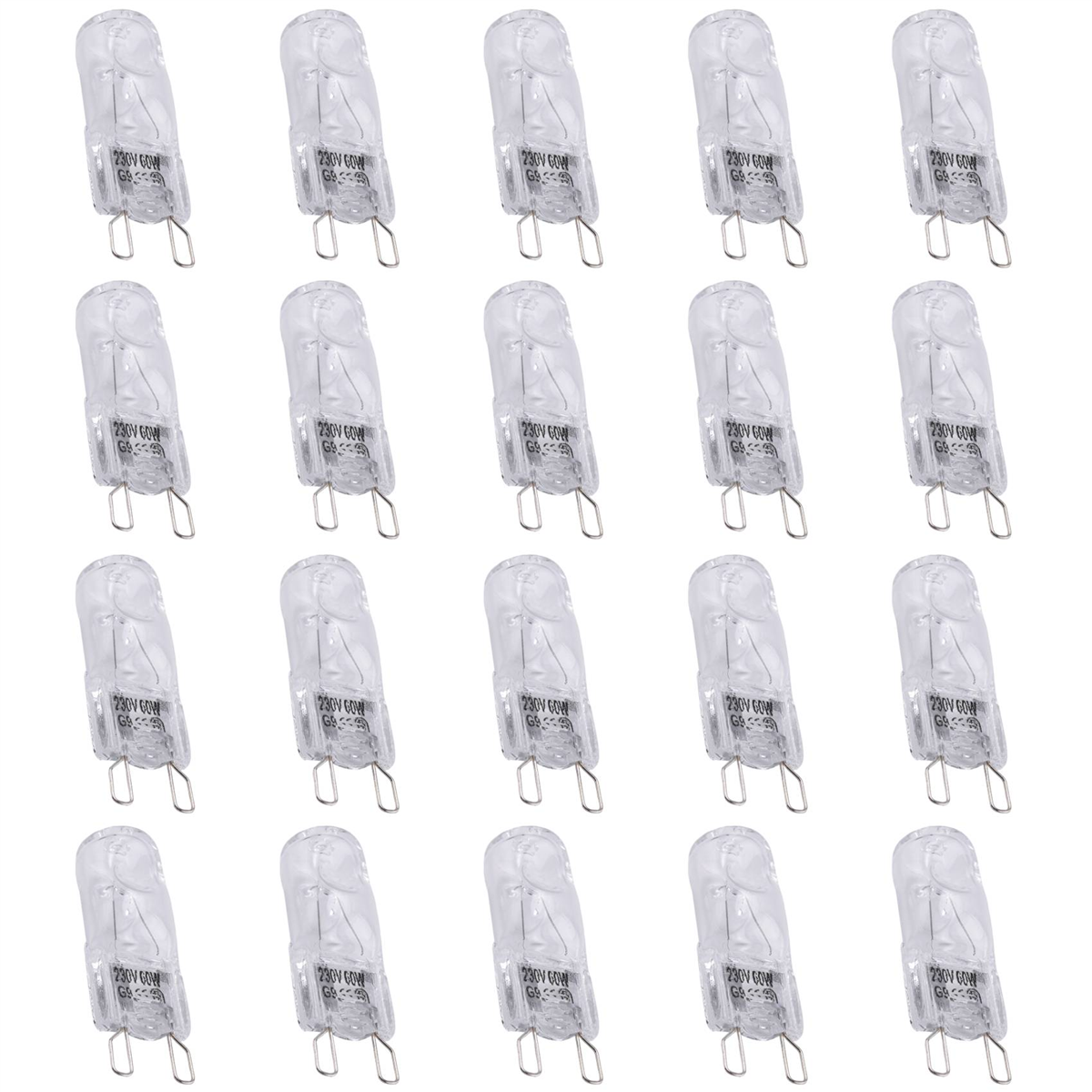 20Pcs G9 Halogen Light Bulbs,60W Clear Halogen Lamps Dimmable,Warm White 2800K for Chandeliers,Pendants,Landscape Lights