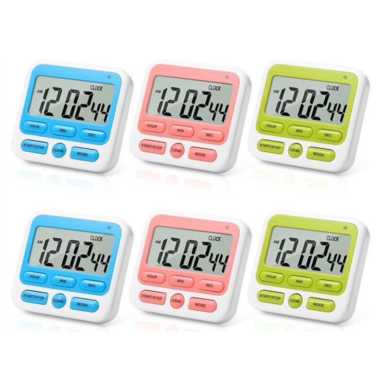 6 Stuks Digitale Timer Keuken Magnetische Timer Stopwatch Timer Met Grote Lcd Display Countdown Timer Voor Kids,Oven, etc
