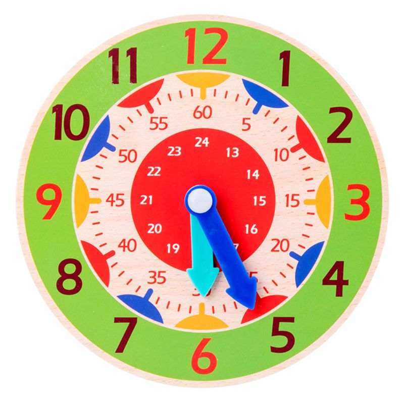 Children Wooden Clock Toy Hour Minute Second Cognition Colorful Clocks Toys for Kids Early Preschool Teaching Aids: Green