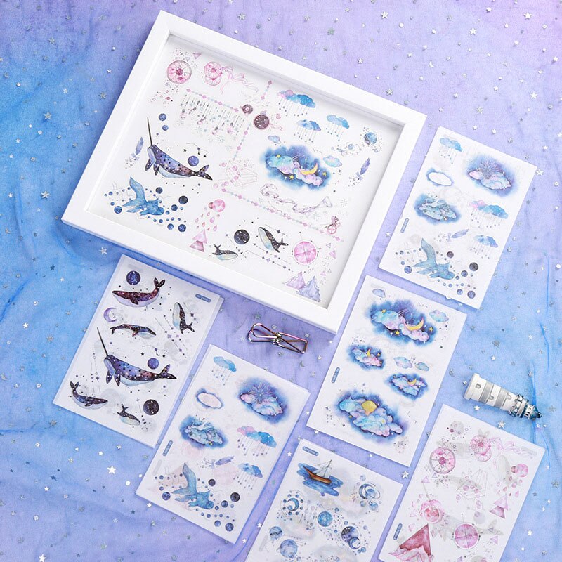 6 Sheets Kawaii Whale Stationery Sticker Cute Fruit Sticker Decorative Adhesive Sticker For DIY Diary Scrapbooking Albums