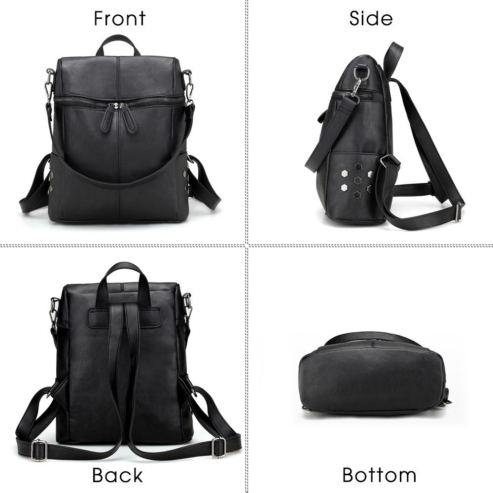 Herald femmes sac à dos à glissière en cuir solide sacs d'école pour adolescent grand sac à dos scolaire sacs à bandoulière Vintage