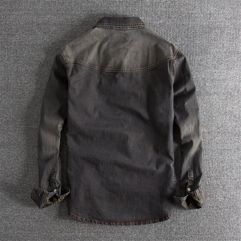 Camisa vaquera Retro de Harajuku japonés para hombres, ropa de calle informal Vintage desgastada con botones, camisas de manga larga