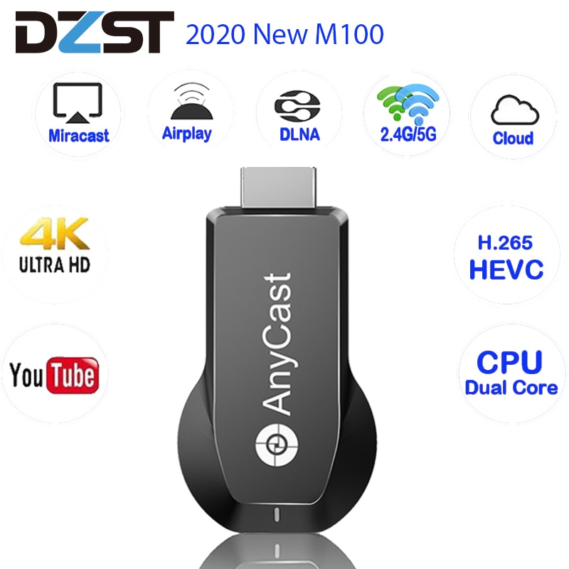 Anycast M100 Wifi Display Dongle 2.4G 5G Hdmi 4K Ultra Hd Vs Anycast M2 Plus Tv stick Voor Ios Android Smart Phone Tablet