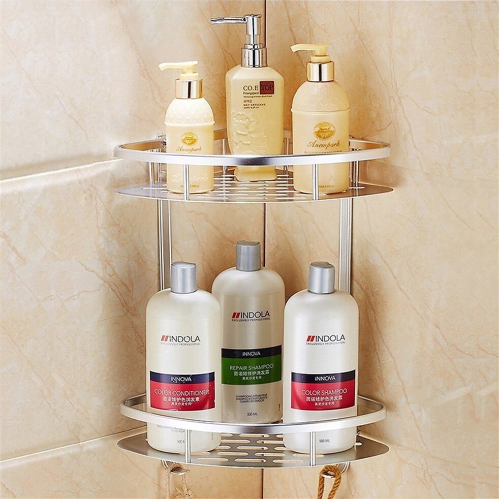 Trekant bruser hjørne badeværelse hylde opbevaring kurv holder aluminium caddy rack etagere tipi salle de bain murale douche rek