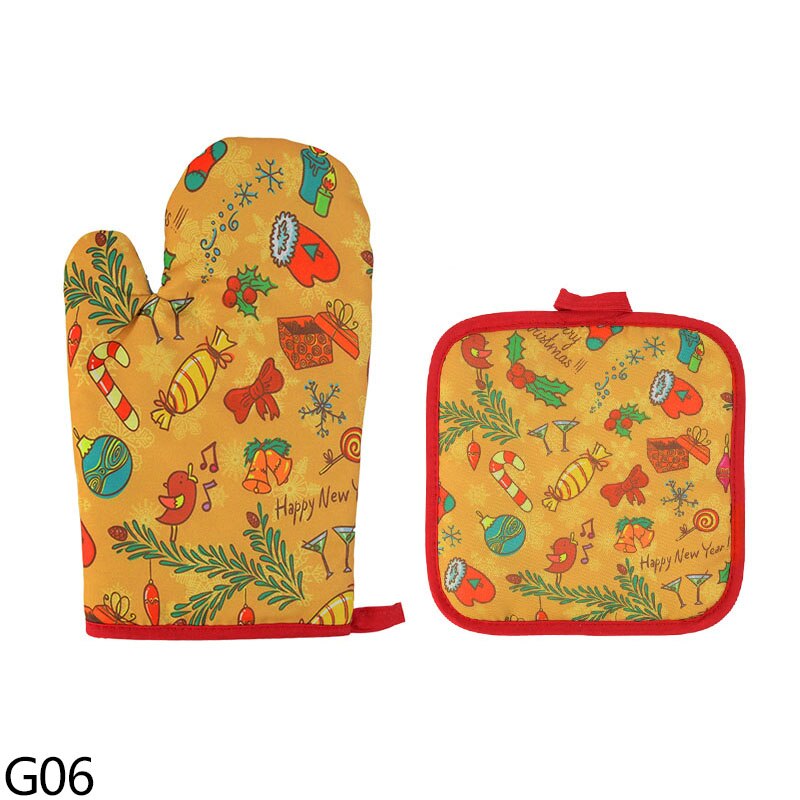 Gants anti-brûlure en coton pour micro-ondes, fournitures de cuisine, maniques anti-brûlure, décor de fête de noël à la maison, 2 pièces/ensemble: G06