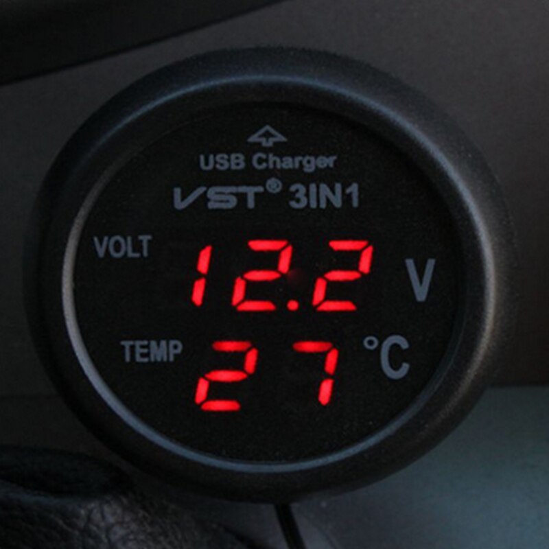 Universele 12V 24V Auto Volt Meter Auto Led Digitale Voltmeter Gauge Thermometer Usb Charger Voltmeter Sigarettenaansteker: 2