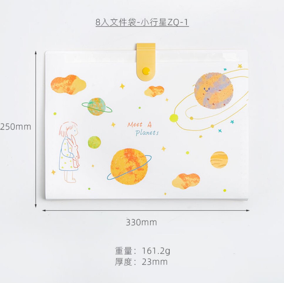 Cute Planet Plastic Portable File Folder Extension Receipt File Sorting Organizer Office Storage Bag Folders Filing Products: 8 into-1