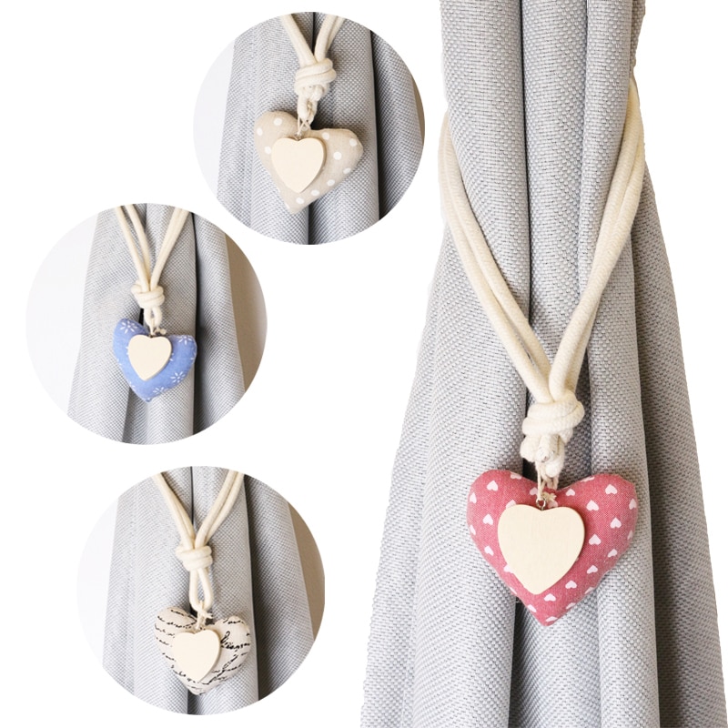 1pc magnetiske gardintrekkinger nydelig hjerteformet natur bomull lin tau vindu gardin spenne barnerom gardiner holder dekor