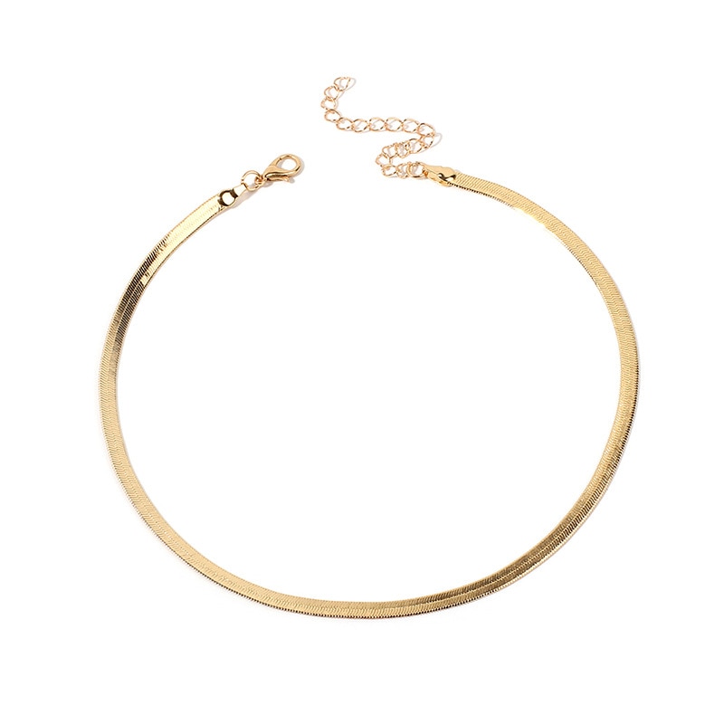 Collar de Gargantilla ajustable con de espiga para mujer, cadena serpiente plana de 5MM y oro , Gargantilla sencilla, joyería delicada de 15"