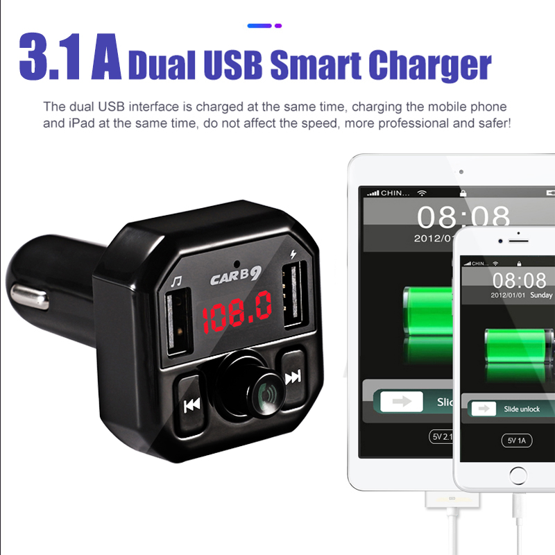 Bluetooth-Compatibel Auto Mp3 Speler Handsfree Car Kit Fm-zender A2DP 5V 3.1A Dual Usb Charger Lcd Display auto Fm Modulator