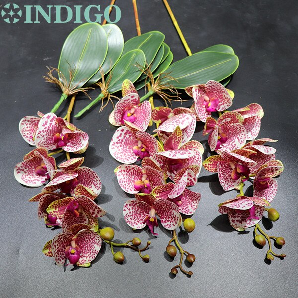 Arrangement fleur orchidée INDIGO-rouge grand 90cm (3 orchidée + 3 feuilles) vraie touche fleur décoration de fête de mariage: coffee