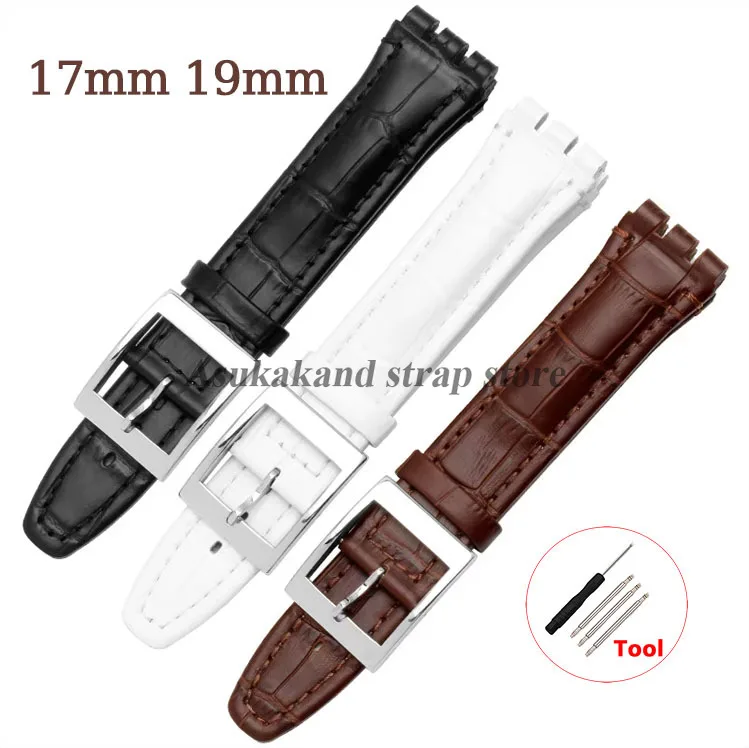 17mm 19mm Echtleder Armbinde für Swatch YCS YAS YGS Ironie Männer Frauen Sportuhrenarmband Männer Frauen Stahl Edelstahl Armbinde