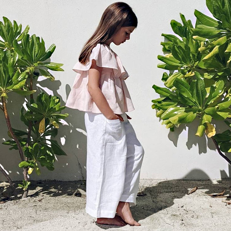 Pantaloni da ragazza in cotone e lino primavera ed estate sottile spiaggia ragazza Casual tasche dritte pantaloni di lino per le vacanze TZ041