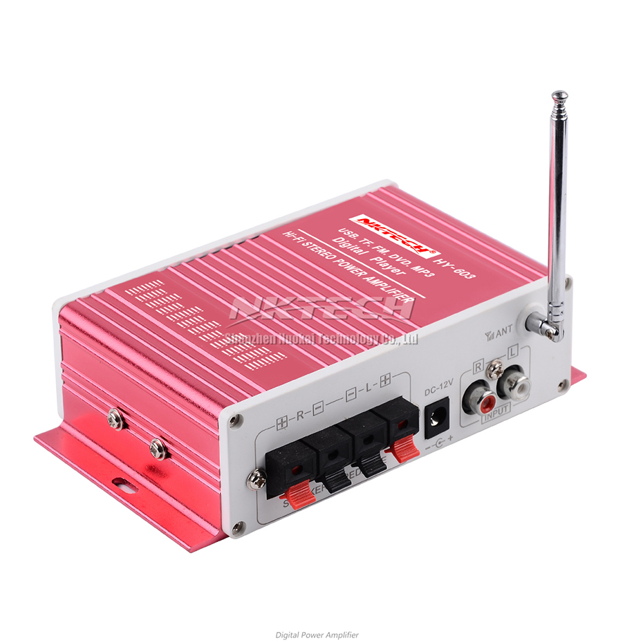 NKTECH HY-603 Car Digital Player Audio Power Amplifier MINI DIY 2CH 20W RMS HiFi Stereo AUX TF USB FM DVD MP3 Remote Controller