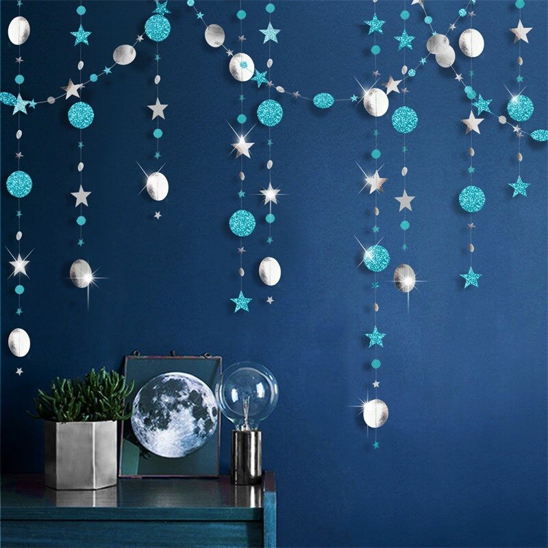 Guirlande pendante en chaîne en papier, 4m, pour décorations de mariage, décorations pour réceptionniste, fête prénatale, anniversaire, noël: Blue and Silver