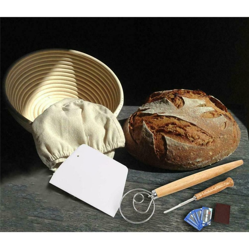 Brød bagning værktøjssæt 9 tommer banneton håndlavet brød gæring kurv korrektur kurv diy sæt mel gæring værktøjer