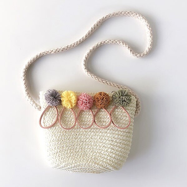 Verão saco de palha dos desenhos animados mini crossbody saco artesanal tecido palha moeda bolsa menina mensageiro pequena praia bolsas pequeno presente: B-white