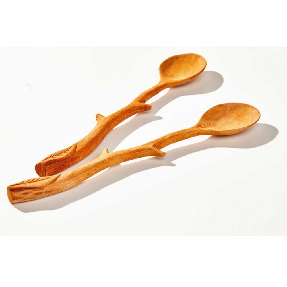 Cuillère à mélanger le café en forme de branche, , cuillère à Long manche, cuillères en hêtre de Style japonais, vaisselle de