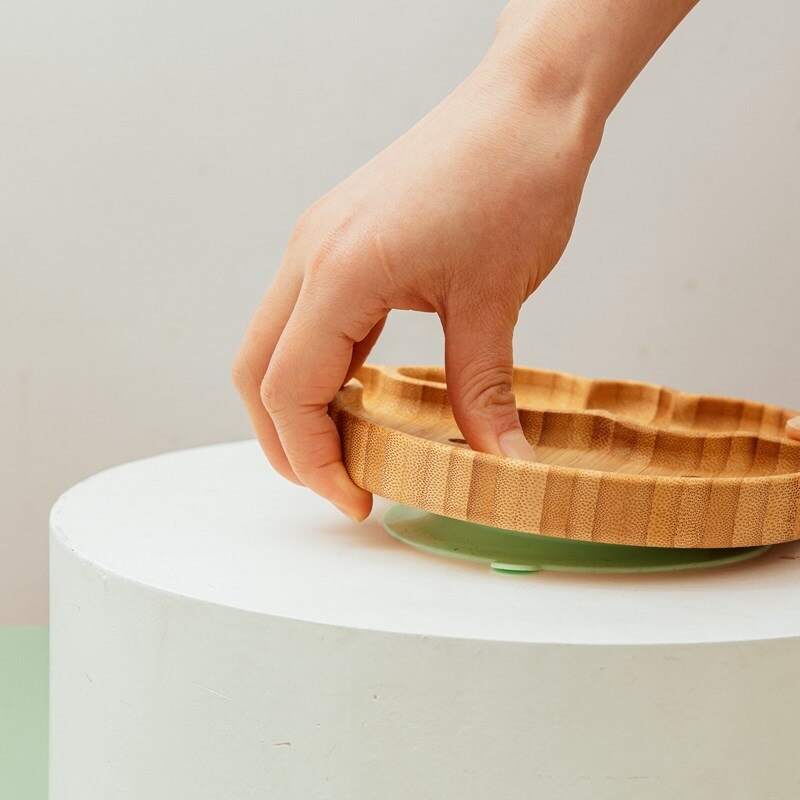 Cuenco de bambú para alimentación de bebé, juego de vajilla de silicona con ventosa, antideslizante, resistente al agua, tenedor, cuchara, 4 piezas