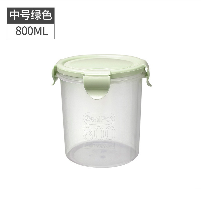 Transparent Plastic Sealed Jar Refrigerator Fresh-Keeping Jar Kitchen Grain Storage Box Food Storage Jar: 800ml  green color
