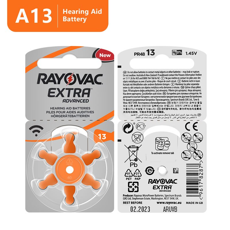 Høreapparatbatteri  a13 13a 13 p13 pr48 rayovac extra zinc air 13/a13 minibatterier for lydforsterker øretelefoner