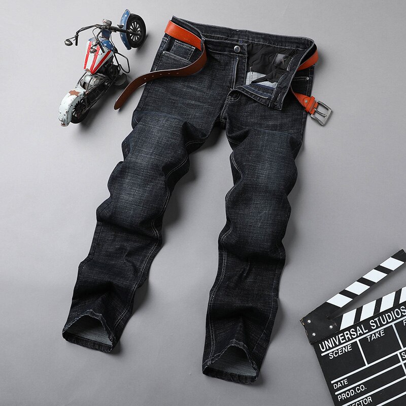 Herfst en winter heren business zwarte jeans slim fit denim stretch broek heren merk broeken