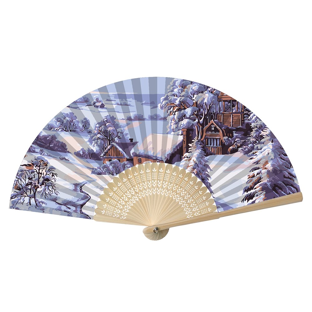 DIY Oil Painting by Numbers Folding Fan Artwork Christmas/Halloween Series Hand Painted Frameless Picture Painting Fan