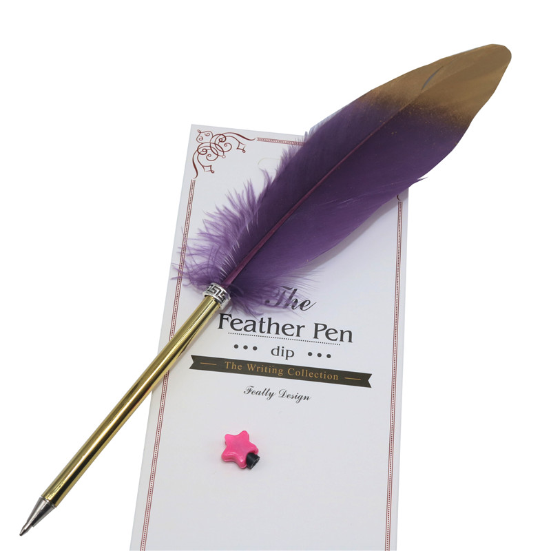 1 stuk balpen met ganzenveer, gouden spuitverf, metalen balpen, handtekeningpen, kerst- of trouwpen