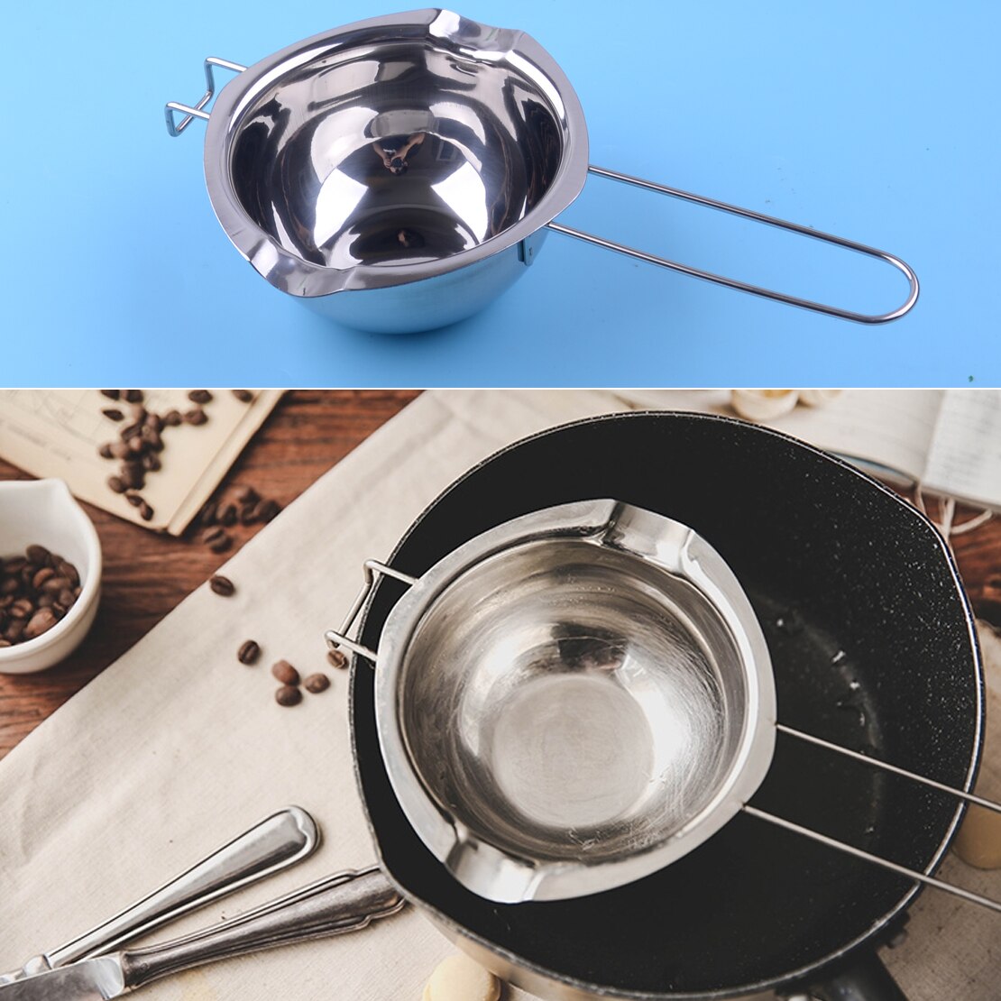 Silver Stainless Steel Wax Chocolate Melting Pot Double Boiler DIY Wedding Scented Candle Baking Tool