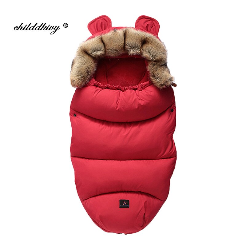 Winter Baby Kinderwagen Schlafsack Nette Ohr Schlafsack Für Kleinkind Warme Dicke Plus samt FußSack Neugeborenen Rollstuhl Umschläge: rot