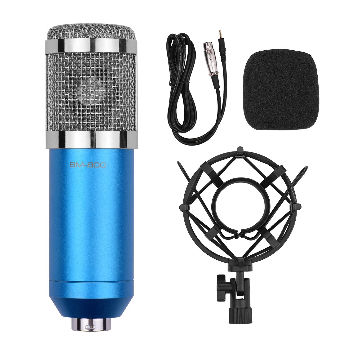 Cardioid Condenser Microphone Kit with Audio Cable Metal Shockproof Clamp High Sensitivity Low Noise Mic: Blue Silver
