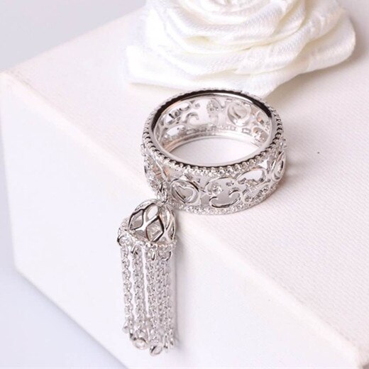 925 Sterling Zilveren Sieraden 3A Zirconia Party Tassel Ring