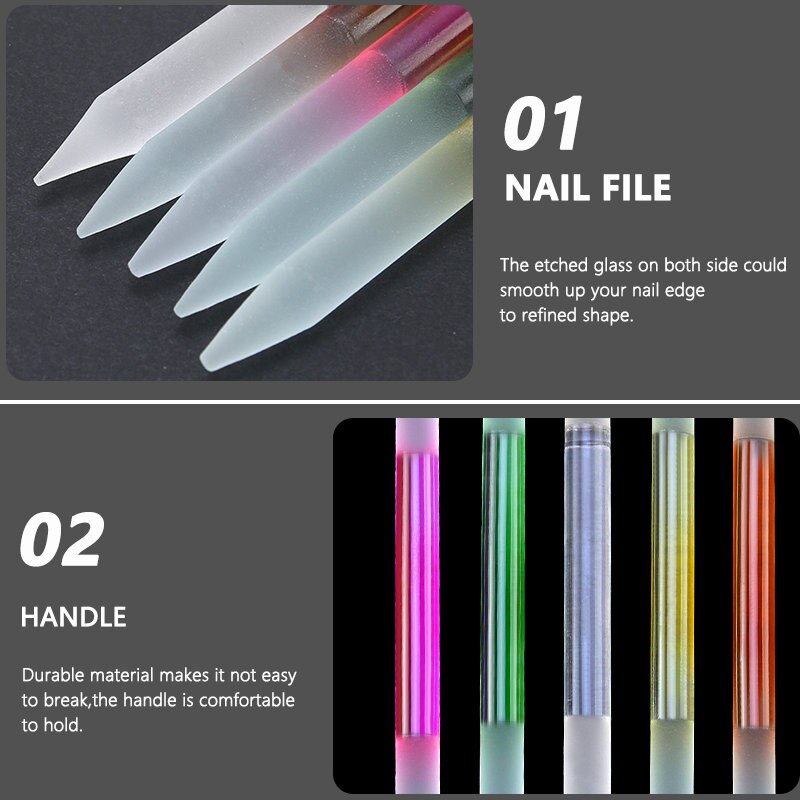 10Pcs/set Nail Art Tools Precision Filing Cuticle Pusher Nail File Set Double Sided Crystal Glass Nail Files Manicure Pedicure