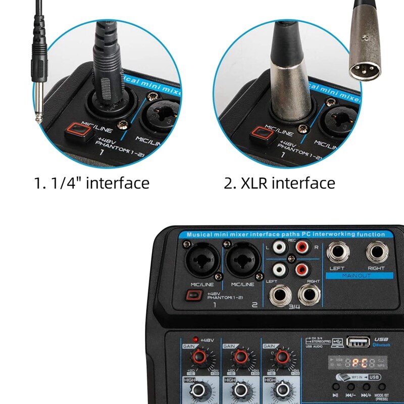 Buy XTUGA 2 Channel Audio Mixer - DJ Sound Controller Interface With Usb Soundcard For Pc Recording Xlr And 3 5 Mm Microphone Jack 48 V Power Rca Input And Output For Professional And Beginners