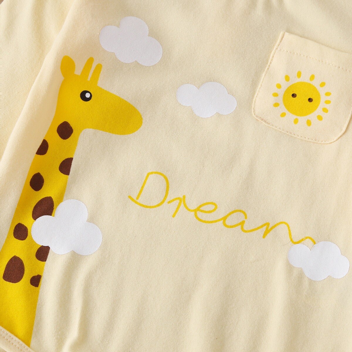 Barboteuse à manches longues imprimé girafe, Adorable body de dessin animé pour bébé fille et garçon
