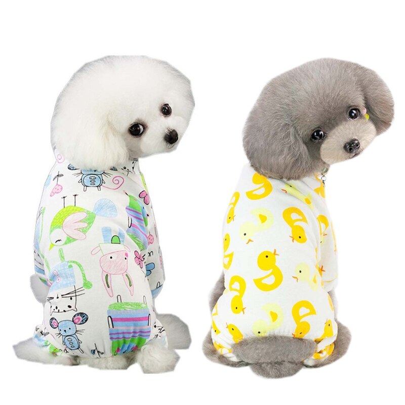 All Seasons Cartoon Print Dog Pajamas Soft Comfortable Puppy Dog Jumpsuit Cute Patterns Pet Rompers Home Wear Pajamas
