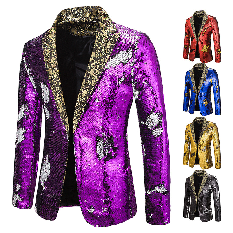 Men's Sequin Suit Jacket - Single Breasted - Full Sleeve - Notched Collar - Stage Performance