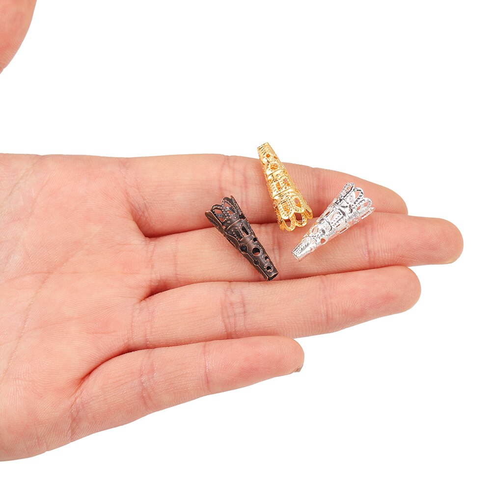 50pcs/lot Rhodium Alloy Bugle Cone Bead Caps Crystal Pendulum pendant End Cap For DIY Jewelry Making Supplies Findings