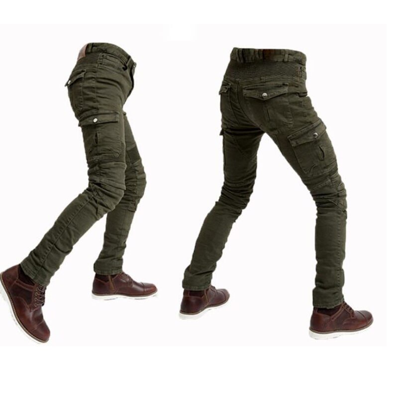 Moto Green Pants Embroider Motorcycle Jeans Resistance Slim Denim Cycling Racing Pantalon Motocross Off-road Hockey Protect