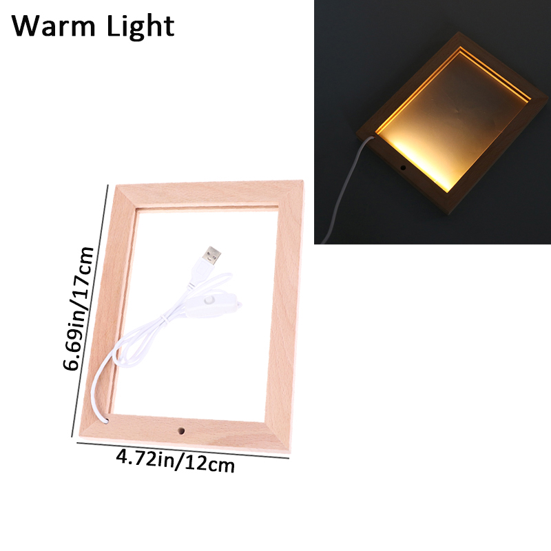 Leuchtender Fotorahmen, Tisch-Bilderrahmen, leuchtender Halfter, einfaches 3D-Licht, Dekor, LED-Licht, Holz, USB-LED-Bilderrahmen: Licht Gelb