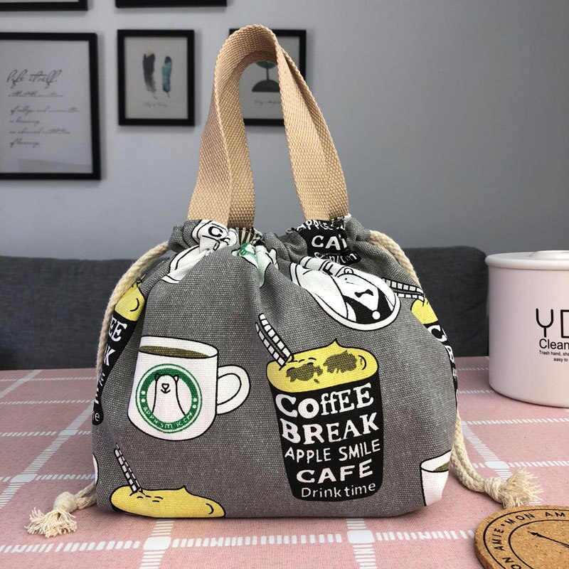 Aosbos Leinwand Drucken Picknick Mittagessen Tasche Kordelzug PortableTote Tasche Lebensmittel Lagerung Box für Frauen Cartoon Druck Obst Thermische Taschen: 15